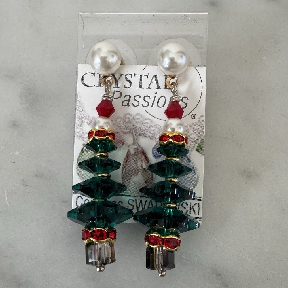 Crystal Passions CHRISTMAS TREE EARRINGS SWAROVSKI CRYSTALS Holiday Jewelry‎